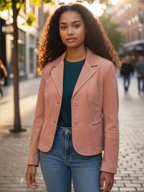 Wilson’s Leather Pink Suede Jacket L Cropped Blazer Western Y2K